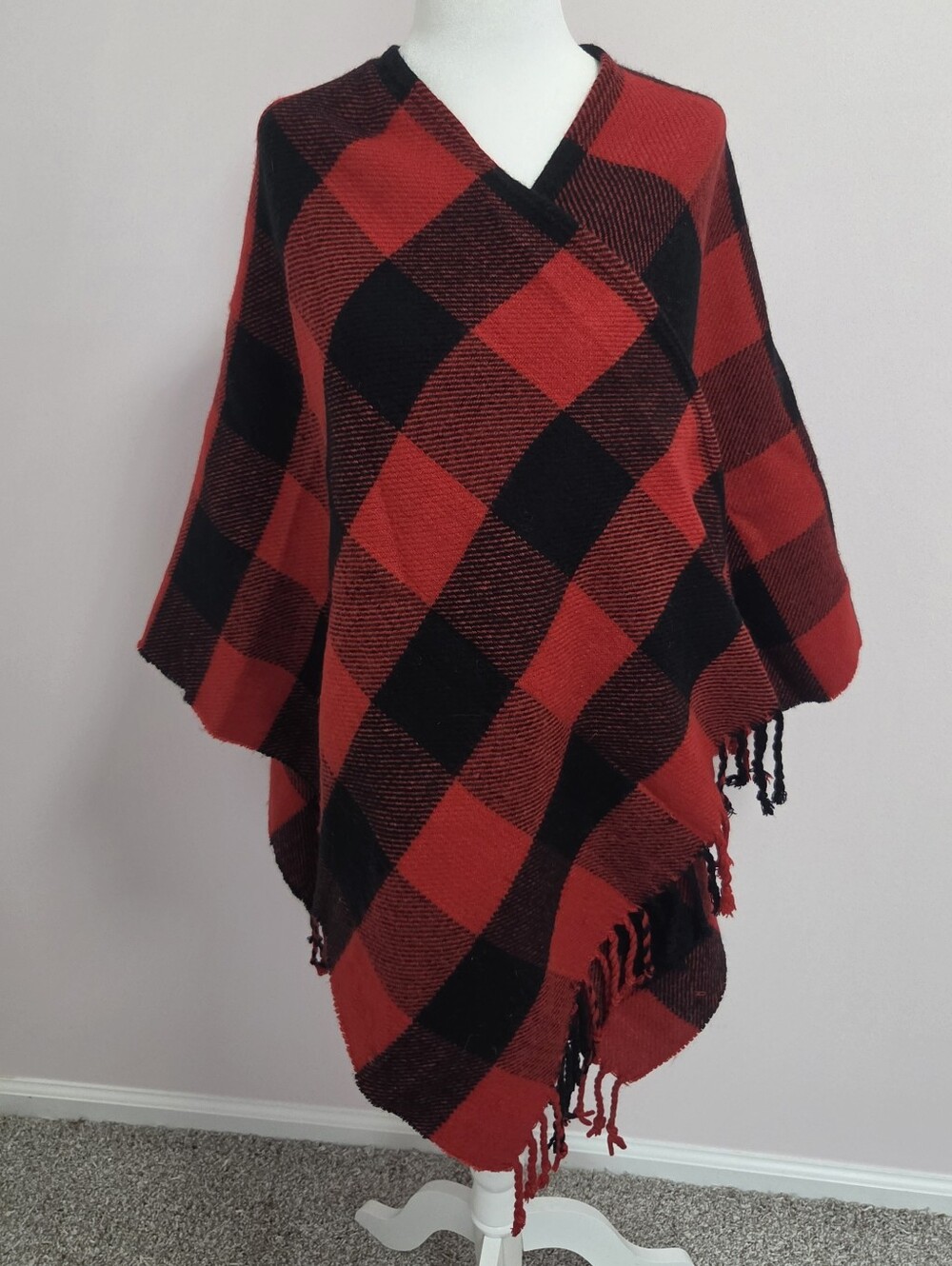 Abercrombie & Fitch Gingham Plaid Open Front Blanket Wrap Americana Rustic | OS